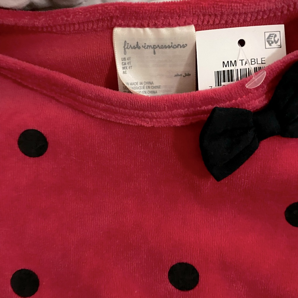 Girls 4t Long Sleeve Red Velvet Polka dot shirt